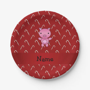Personalisierter Name Rote Bonbons Pappteller
