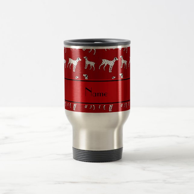 Personalisierter Name: Rote dalmatinische Hunde Reisebecher (Mittel)