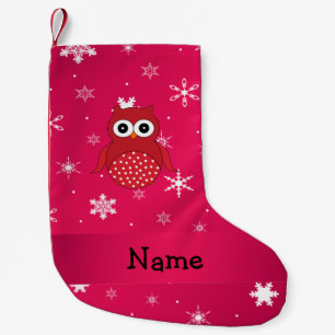 Personalisierter Name Rote Eule Rosa Schneeflocken Kleiner Weihnachtsstrumpf