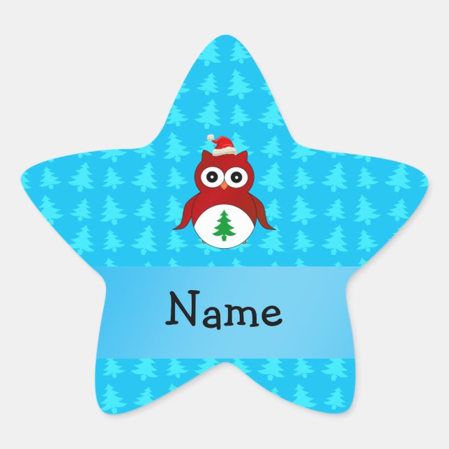 Personalisierter Name Rote Uhu Stern-Aufkleber (Vorderseite)