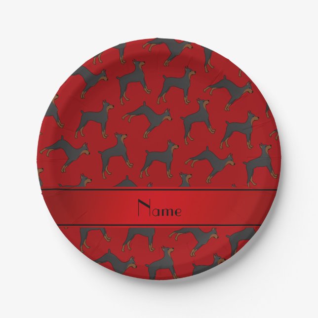 Personalisierter Name Roter Doberman Pinschers Pappteller (Vorderseite)