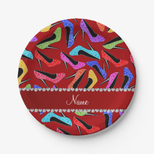 Personalisierter Name Roter Regenbogen Leopard Hig Pappteller