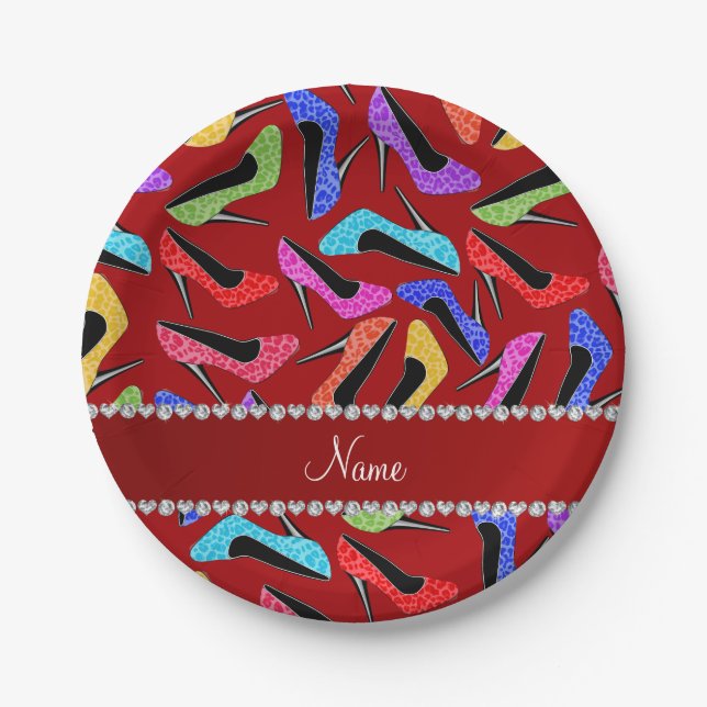 Personalisierter Name Roter Regenbogen Leopard Hig Pappteller (Vorderseite)