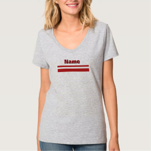 Personalisierter Name Rotes Band Frauen Grau T-Shirt