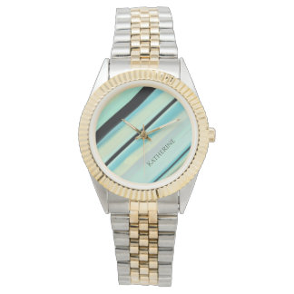 Personalisierter Name Ruhige Türkis Streifen Armbanduhr