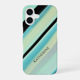 Personalisierter Name Ruhige Türkis Streifen  iPhone 16 Hülle
