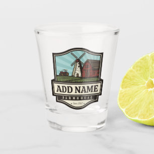 Personalisierter NAME Rustikale Farmhaus-Alte Wind Schnapsglas