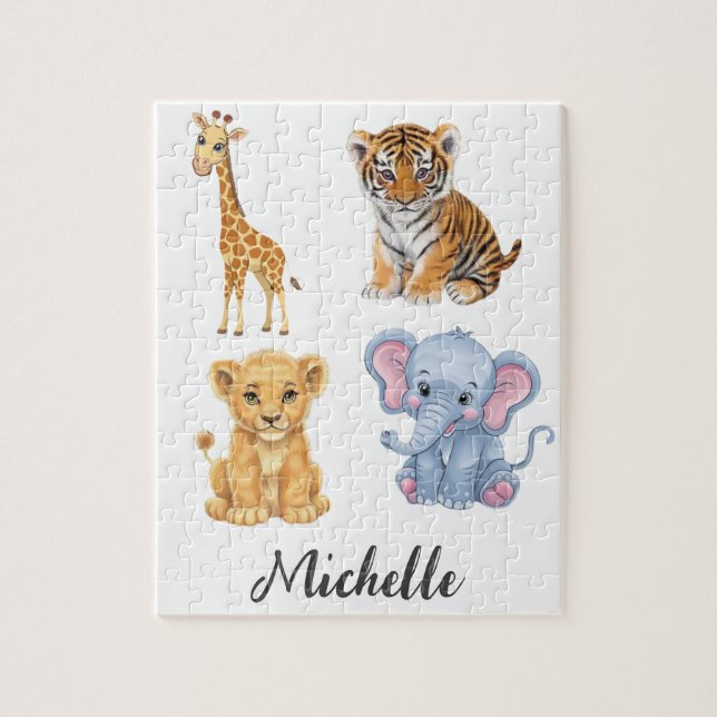 Personalisierter Name Safari Jungle Animals Kinder Puzzle (Vertikal)