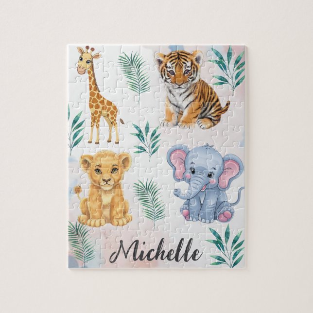 Personalisierter Name Safari Jungle Animals Kinder Puzzle (Vertikal)