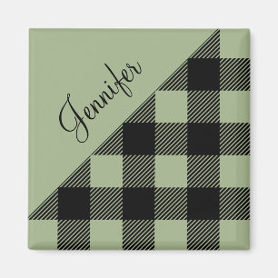Personalisierter Name Sage Green Kariert Karo Must Magnet