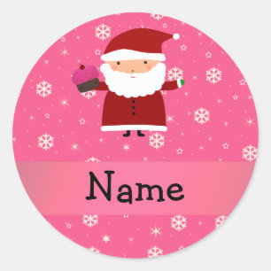 Personalisierter Name Santa cupcake Rosa Schneeflo Runder Aufkleber