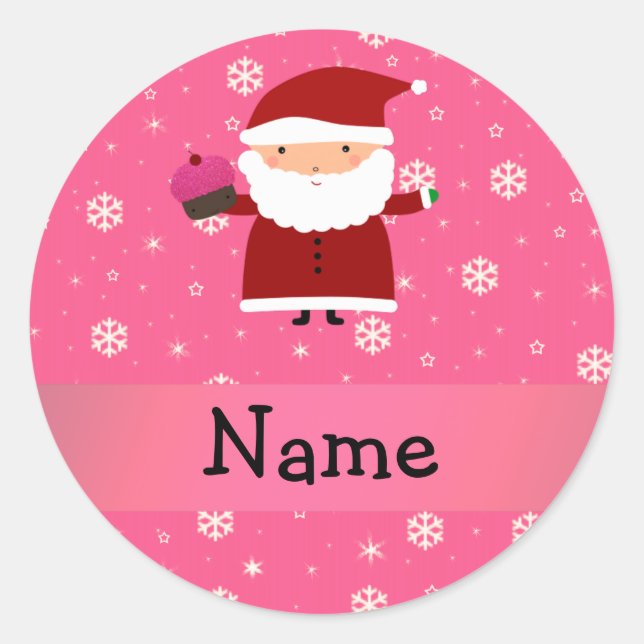 Personalisierter Name Santa cupcake Rosa Schneeflo Runder Aufkleber (Vorderseite)