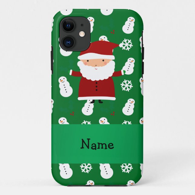 Personalisierter Name Santa Green Snowman Case-Mate iPhone Hülle (Rückseite)