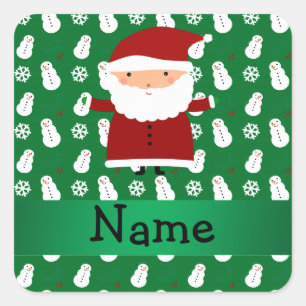 Personalisierter Name Santa Green Snowman Quadratischer Aufkleber