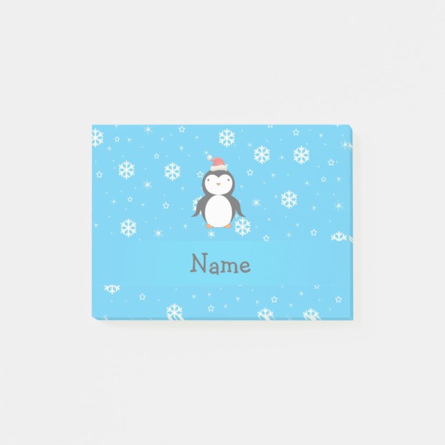Personalisierter Name Santa Pinguin blauer Schneef Post-it Klebezettel (Vorderseite)