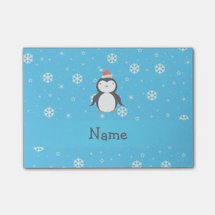 Personalisierter Name Santa Pinguin blauer Schneef Post-it Klebezettel