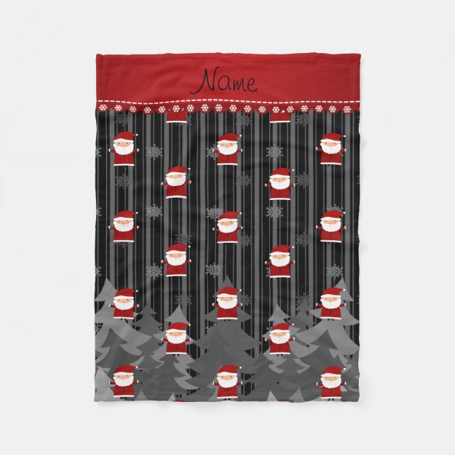 Personalisierter Name Santa Schwarze Schneeflocken Fleecedecke (Vorderseite)