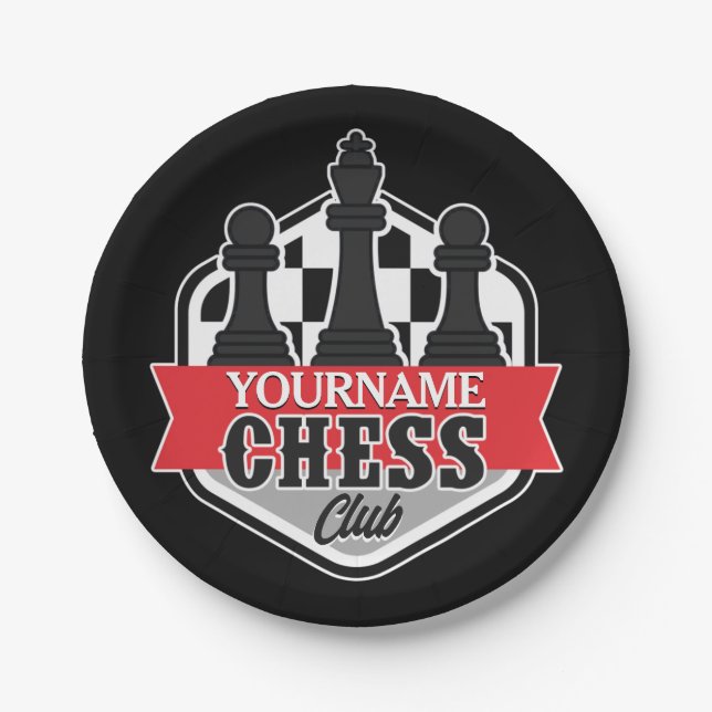 Personalisierter NAME Schachspieler Club Checkmate Pappteller (Vorderseite)