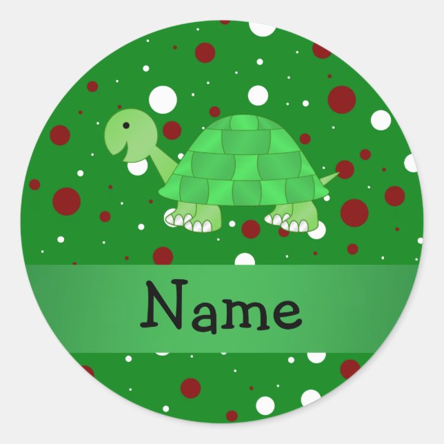 Personalisierter Name Schildkröte Weihnachtspolka  Runder Aufkleber (Vorderseite)