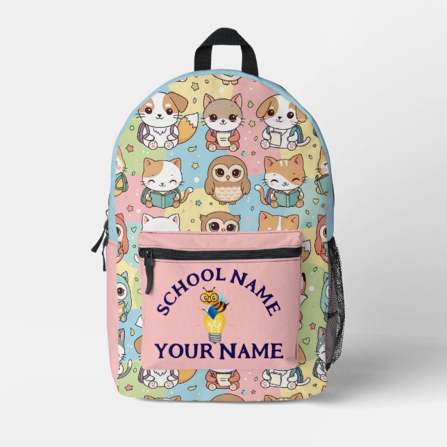 Personalisierter Name & Schule Niedlich zurück zur Bedruckter Rucksack (Vorderseite)
