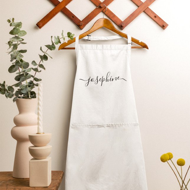 Personalisierter Name Schürze (White Apron with elegant personalized name script. )