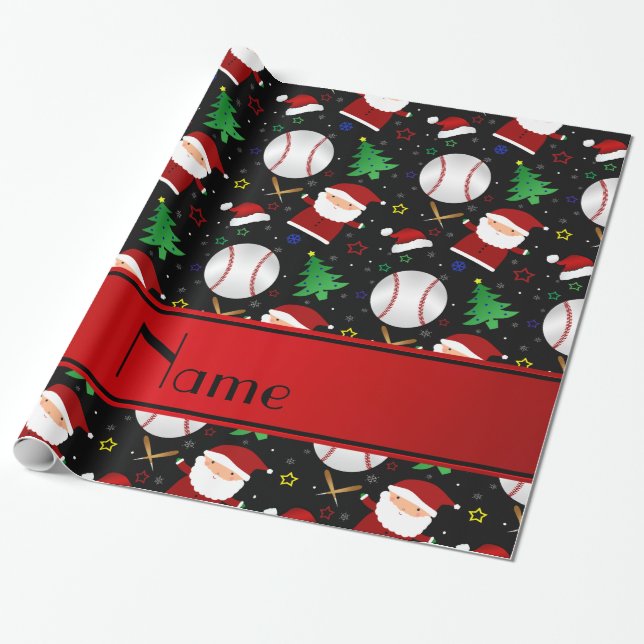 Personalisierter Name schwarz Baseball Weihnachten Geschenkpapier (Ungerollt)