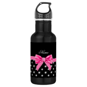 Personalisierter Name schwarz Diamanten rosa Bug Trinkflasche