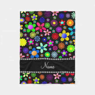 Personalisierter Name Schwarz farbige Retro-Blume Fleecedecke