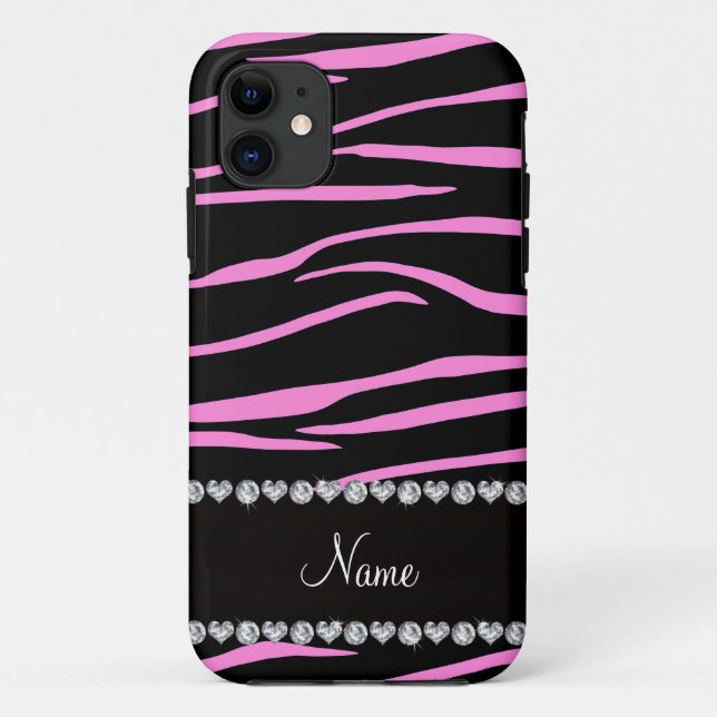Personalisierter Name schwarz hellrosa Zebrastreif Case-Mate iPhone Hülle (Rückseite)
