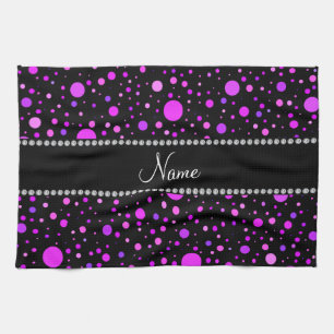 Personalisierter Name schwarz lila Polka-Punkte Handtuch
