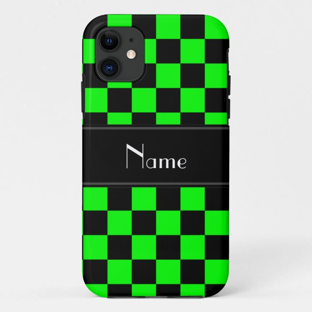 Personalisierter Name Schwarz und Neongrün Schachb Case-Mate iPhone Hülle (Rückseite)
