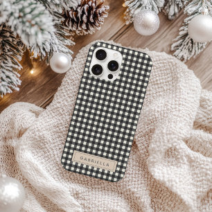 Personalisierter Name Schwarz Vintage Gingham Karo iPhone 16 Hülle