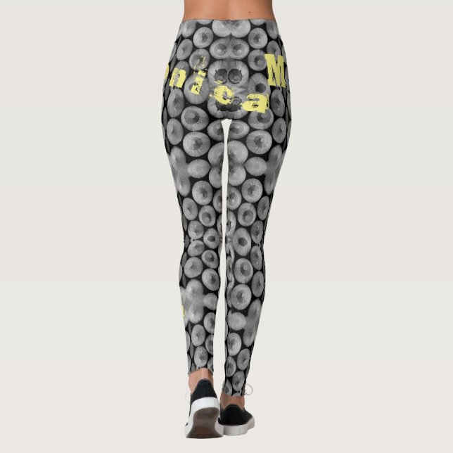Personalisierter Name Schwarz-Weiß-Bleistift-Leggi Leggings (Rückseite)