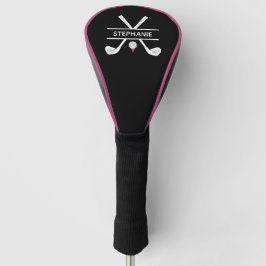 Personalisierter Name Schwarz-weiß rosa Golf Headcover