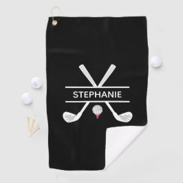 Personalisierter Name Schwarz-weiß rosa Golfhandtuch