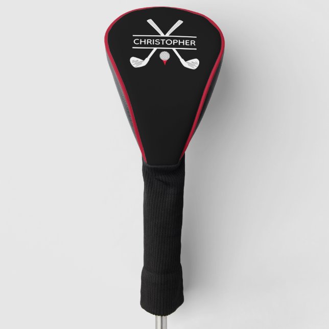 Personalisierter Name Schwarz-weiß rot Golf Headcover (Vorderseite)
