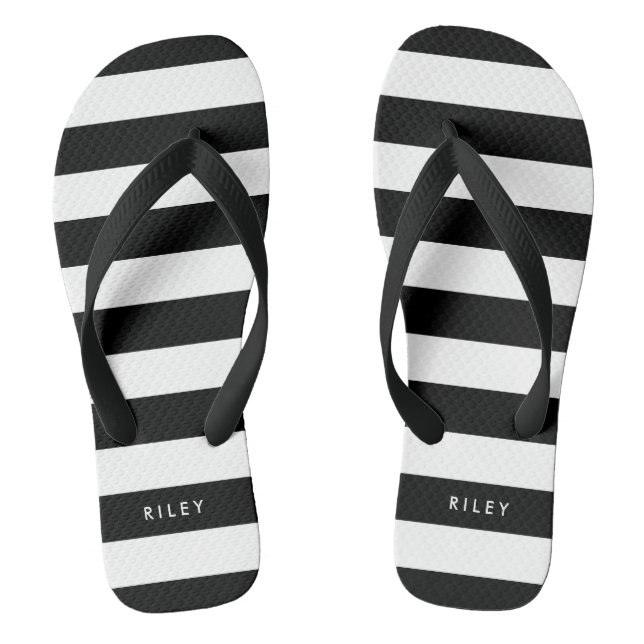 Personalisierter Name Schwarz-Weiß-Streifen Flip Flops (Fußbett)
