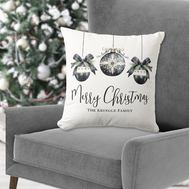 Personalisierter Name Schwarz-weiß Weihnachten Kissen (Personalized Name Black White Christmas Throw Pillow )