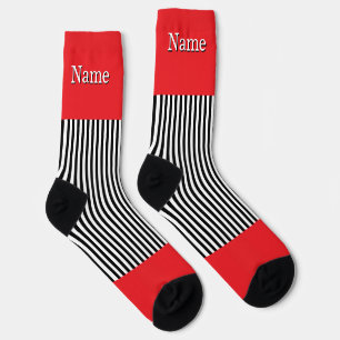 Personalisierter Name Schwarz Weiße Streifen Rot Socken
