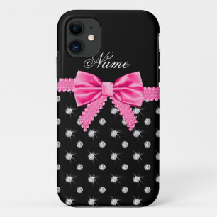 Personalisierter Name schwarze Diamanten rosa Bug Case-Mate iPhone Hülle