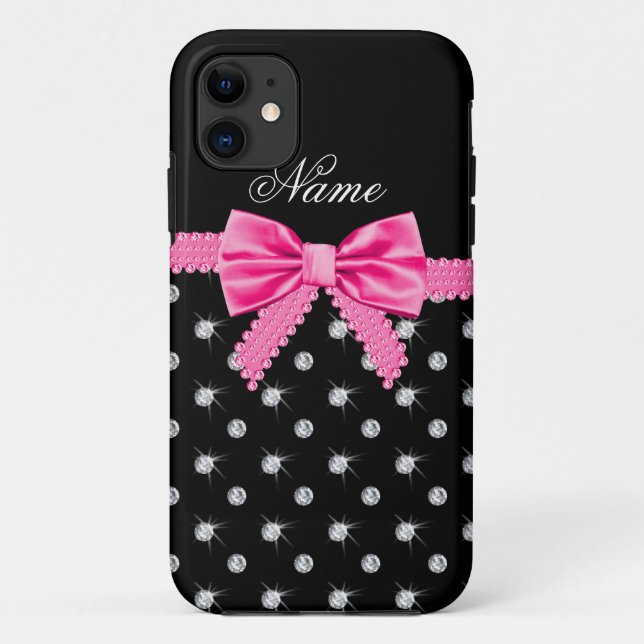 Personalisierter Name schwarze Diamanten rosa Bug Case-Mate iPhone Hülle (Rückseite)
