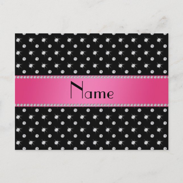 Personalisierter Name schwarze Diamanten rosa Stre Postkarte (Vorderseite)