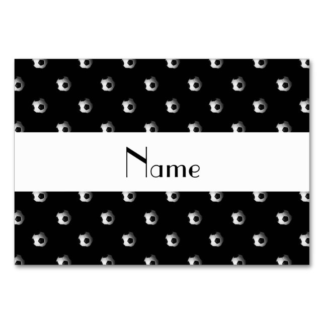 Personalisierter Name schwarze Fußballbälle Tischnummer (Vorderseite)