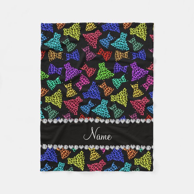 Personalisierter Name Schwarze Regenbogenleoparden Fleecedecke (Vorderseite)