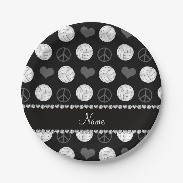 Personalisierter Name schwarze Volleyballs Pappteller (Vorderseite)