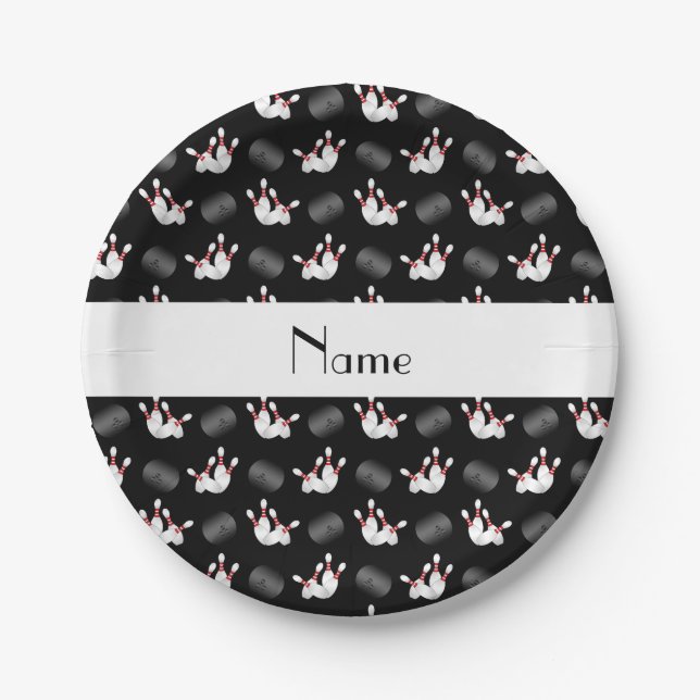 Personalisierter Name Schwarzer Bowling Pappteller (Vorderseite)