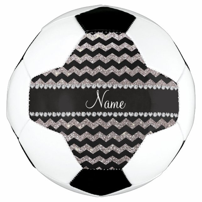 Personalisierter Name Schwarzer Glitzer Chevronen Fußball (Vorderseite)