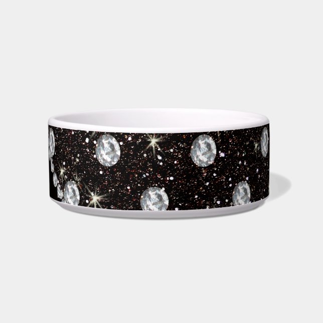 Personalisierter Name Schwarzer Glitzer Diamanten Napf (Rechts)