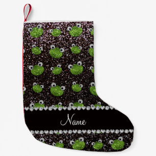 Personalisierter Name Schwarzer Glitzer Frosch Kleiner Weihnachtsstrumpf