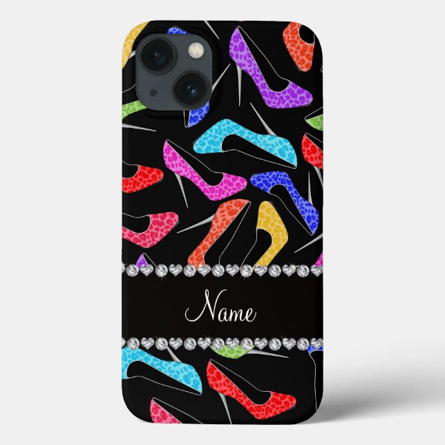 Personalisierter Name Schwarzer Regenbogen Leopard Case-Mate iPhone Hülle (Rückseite)
